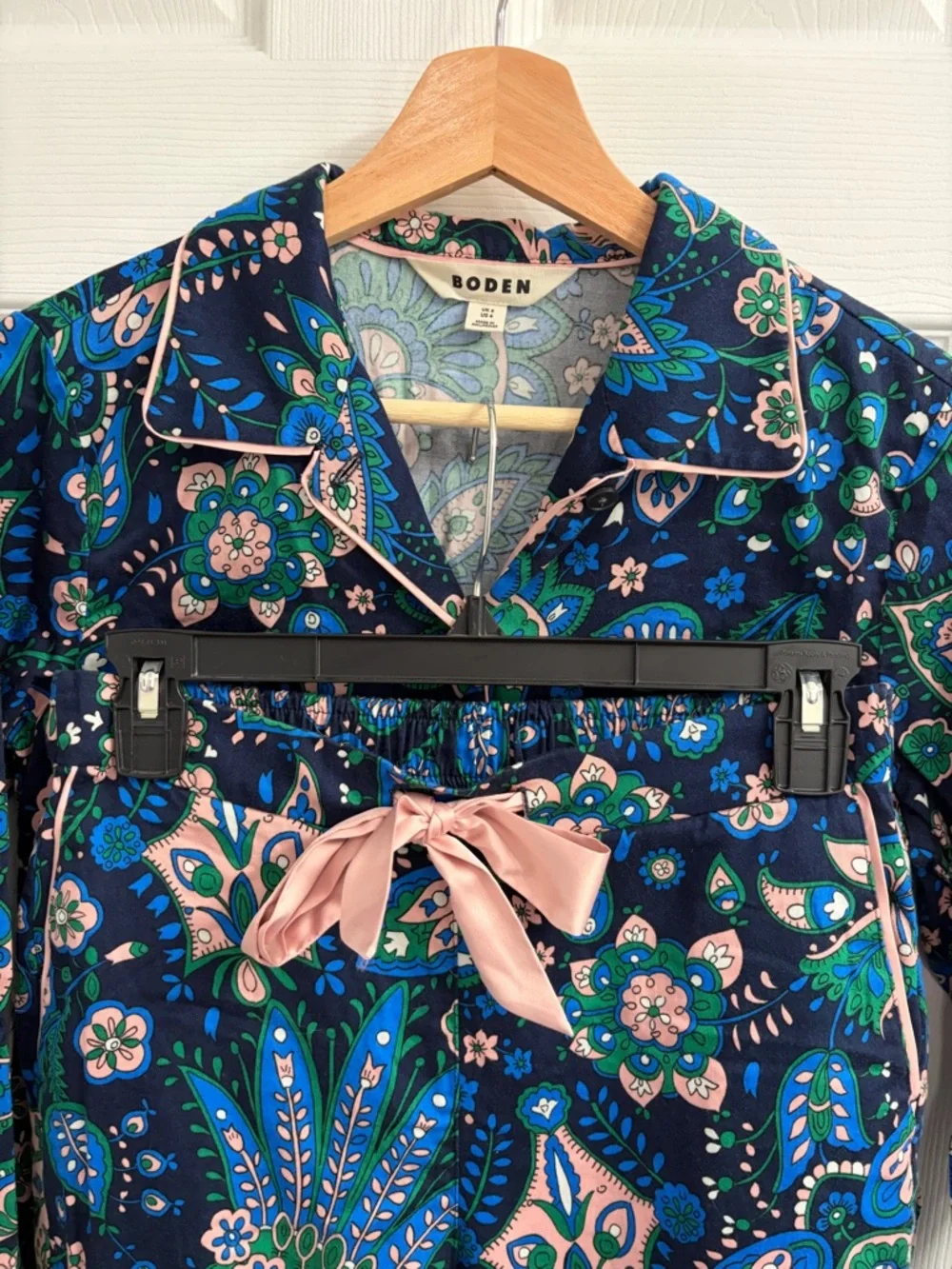 Boden Navy Floral Paisley Pajama Set with Pink Trim - Picture 4 of 6